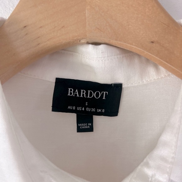 Bardot The Mini Shirt Dress In Ivory Long Sleeve White Linen Blend Size Small - Picture 4 of 15